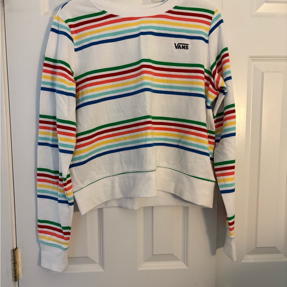 Vans White and Red Boxy Long Sleeve Hoodie